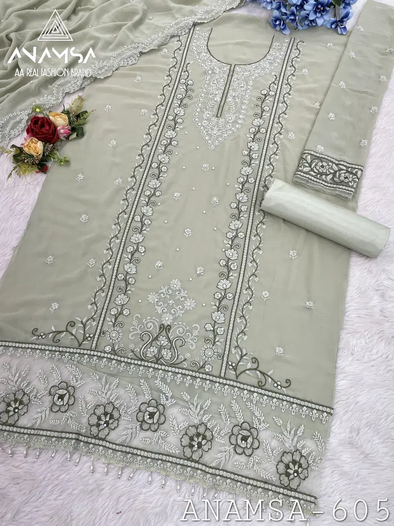 Anamsa 605 Faux Georgette Embroidery Pakistani Suit Online Wholesale